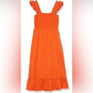 The Drop Kimi Smocked Midi Dress Fire Orange NWT L